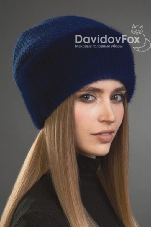 Шапка Камелия норка трикотаж индиго