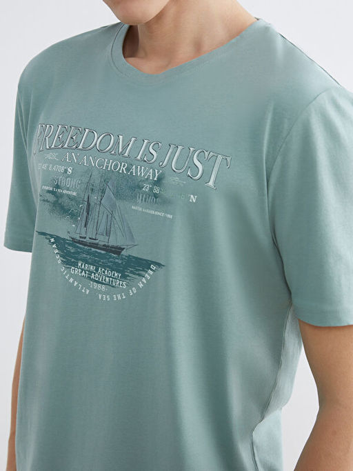 Bisiklet Yaka Bask?l? Penye Erkek Ti??rt