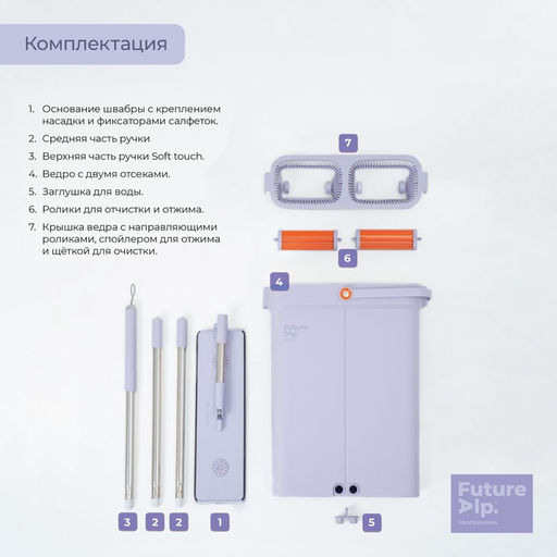 Набор для уборки Future Alp 4 Clean System: швабра для мытья пола с отжимом, высота 140 см, 3 профессиональные насадки