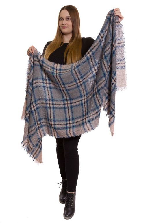 Теплый палантин женский в клетку MAGROM, бежевый, 180 х 70 см, из вискозы и шерсти