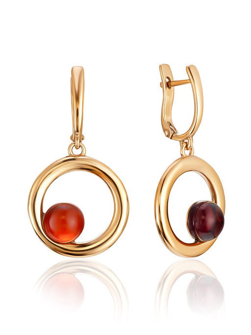 Золочёные серьги с янтарём коньячного цвета Palazzo