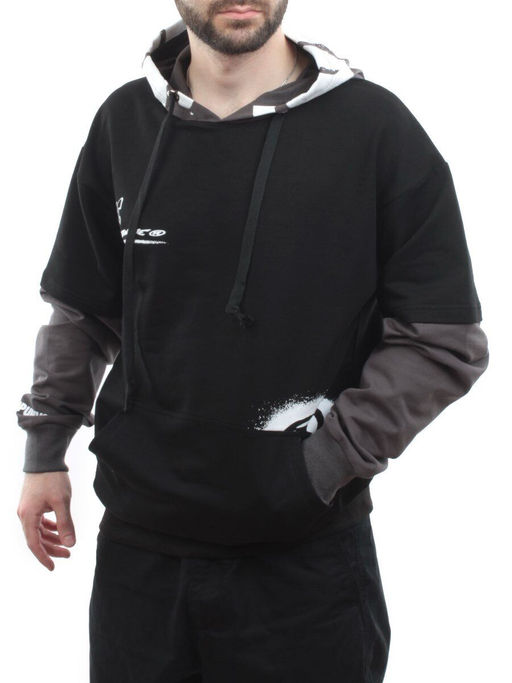 2702 BLACK/GRAY Толстовка мужская (75% хлопок, 20% полиэстер, 5% спандекс)