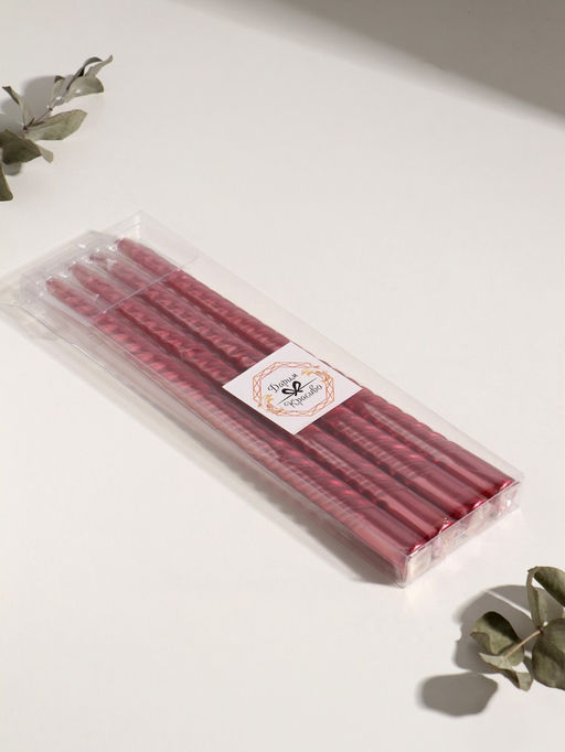 Набор свечей витых, 2.2×30 см, 4 шт., рубиновый металлик