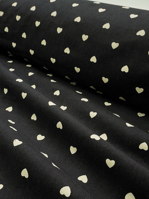 Микровельвет Молочные сердечки цв.черный, СОРТ2, ш.1.45м, хлопок-100%, 140гр/м.кв - Купава фото 2