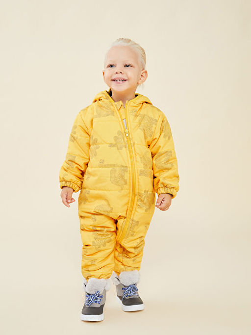 Kap??onlu Uzun Kollu Bask?l? Erkek Bebek Astronot Mont