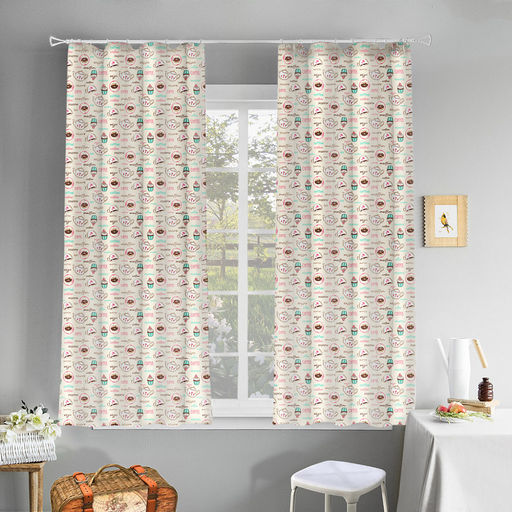 Шторы для кухни, 2шт 148х160см "На десерт, вид 1/1", на шторной ленте, рогожка (хлопок 100%) 171г/м2, упаковка классическая, пакет ПВХ 32х41см, "Домашняя мода" (Россия)