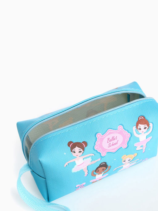 Цена за 2 шт. Косметичка на молнии с ручкой, объёмная, маленькая, с принтом «Балерины», голубой