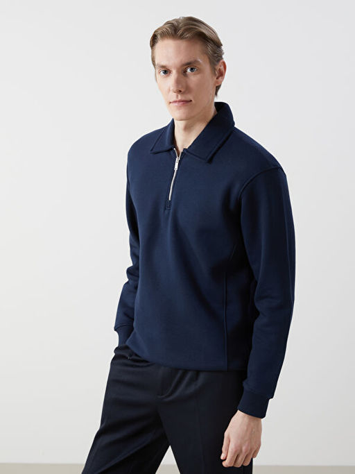 Polo Yaka Uzun Kollu Erkek Sweatshirt