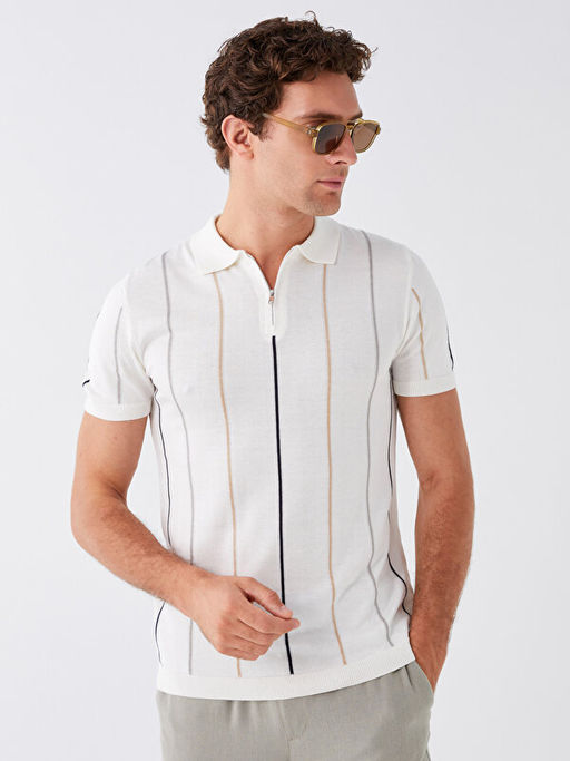 Polo Yaka K?sa Kollu ?izgili Erkek Triko Kazak