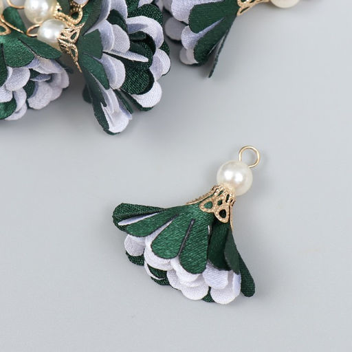 Декор текстиль «Цветок 2 с жемчужиной. Хвойный и белый», набор 6 шт., 3 см