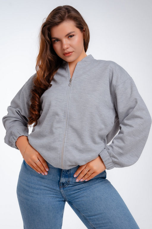 Бомбер из коттон фита серый меланж макси - Амадэль фото 20