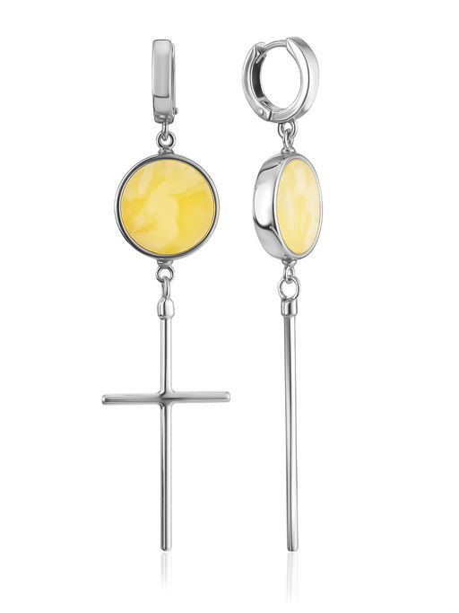 Стильные асимметричные серьги с медовым янтарём Palazzo