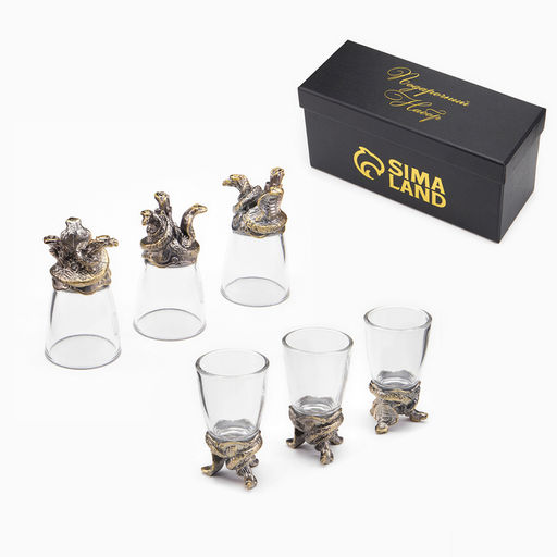 Рюмки для водки «Змеи», набор на 3 персоны, стопка 30 мл, цвет бронза