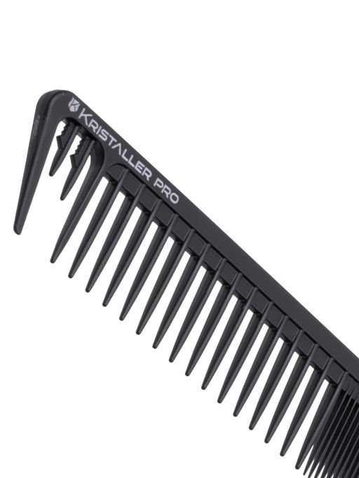 Kristaller Профессиональный гребень для волос комбинированный 8916, карбон, черный, 21 см  фото 3