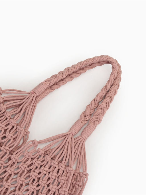 Сумка пляжная, плетёная, клетка 3.5 см, персиковая