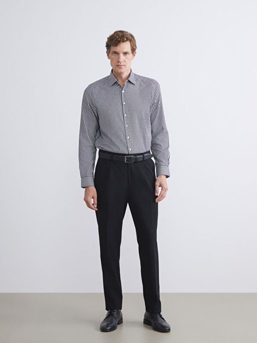 Slim Fit Uzun Kollu ?izgili Poplin Erkek G?mlek