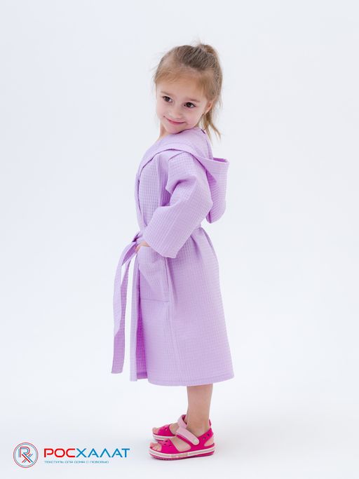 Детский вафельный халат с капюшоном сиреневый В-07 (18)