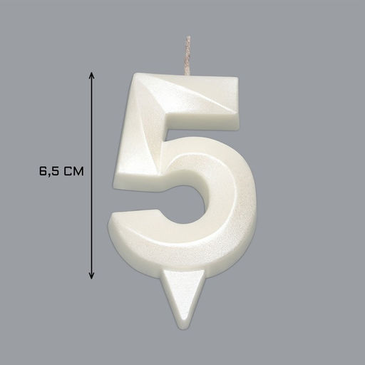 Цена за 3 шт. Свеча в торт «Грань», цифра 5, жемчужный, 6.5 см
