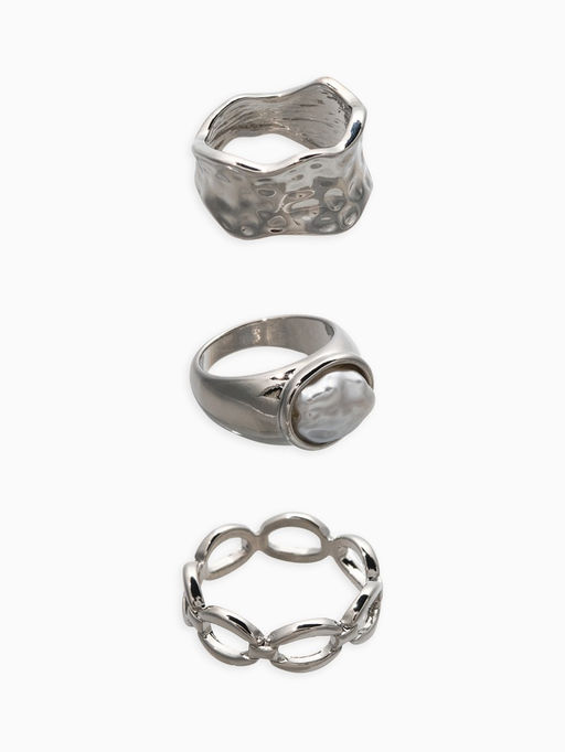 Набор колец 3 шт "Новый стиль" жемчуг,цепь, размер МИКС, цвет белый в серебре