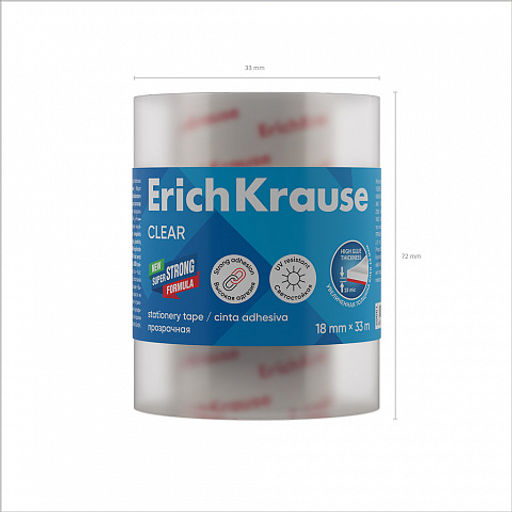 Цена за 1 шт. Набор из 4 клейких лент ErichKrause Clear, 18ммх33м, прозрачный (в пленке)