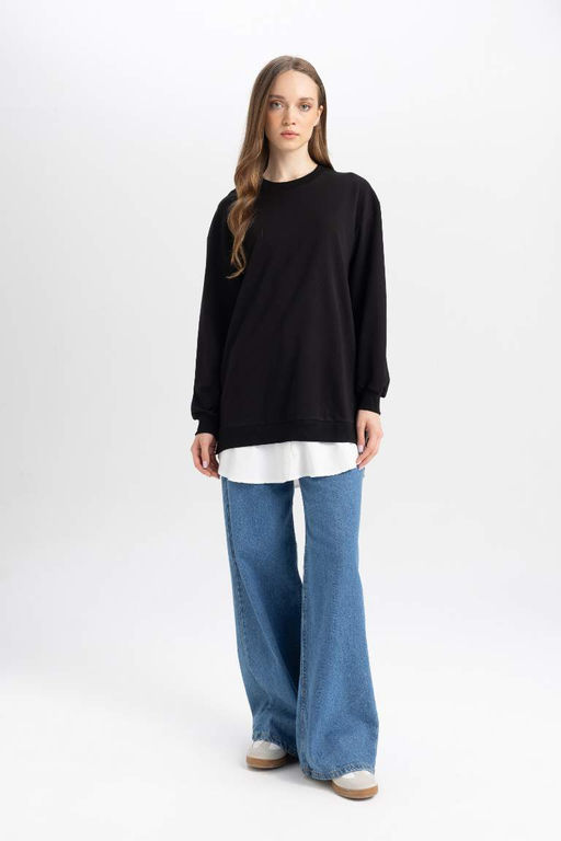 Толстовка-туника стандартного кроя с круглым вырезом - Defacto фото 2