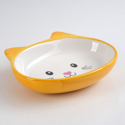Миска керамическая овальная Кошачья мордочка 200 мл 14 х 12 х 3,5 см, жёлто-оранжевая - Пижон фото 2