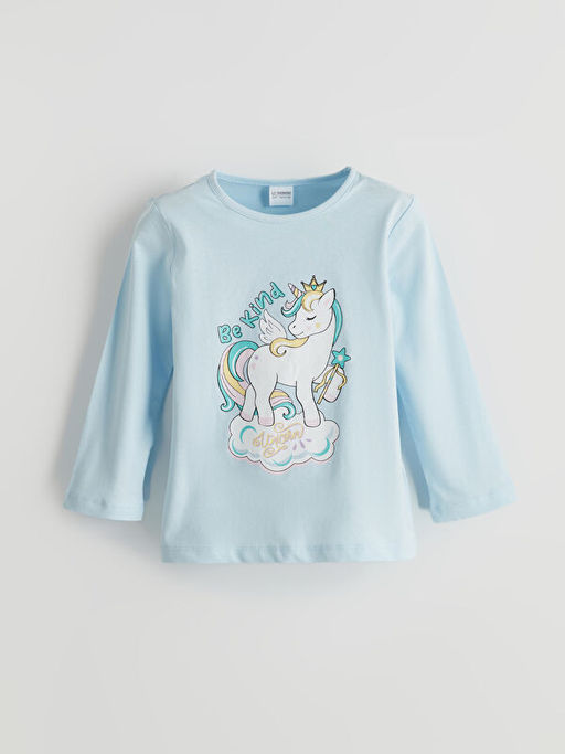 Bisiklet Yaka Bask?l? K?z ?ocuk Pijama Tak?m?