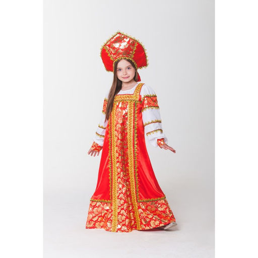 Русский народный костюм Любавушка, платье-сарафан, кокошник, р-р 34, рост 134 см, красный - Страна карнавалия фото 7
