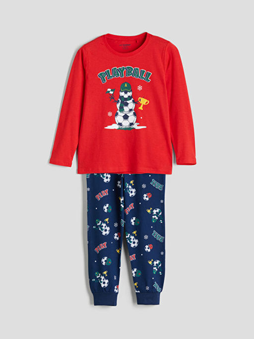 Bisiklet Yaka Bask?l? Erkek ?ocuk Pijama Tak?m?