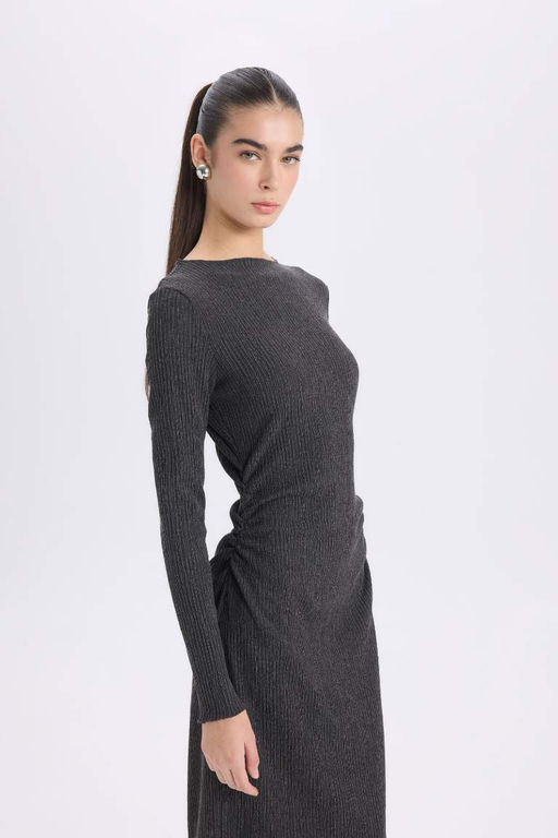 Bodycon Bodycon Полуводолазка Базовый прямой свитер Платье миди с длинными рукавами - Defacto фото 5