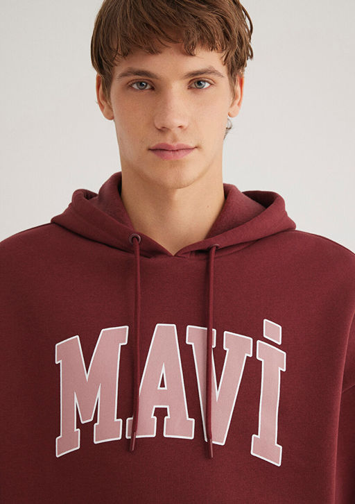 Mavi Logo Bask?l? Kapusonlu Bordo Sweatshirt  фото 6