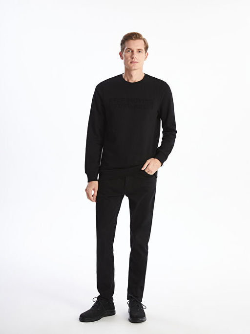 Bisiklet Yaka Uzun Kollu Erkek Kal?n Sweatshirt