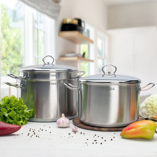 Кастрюля из нержавеющей стали 8л, д26см, h16,5см, дно д24,3см, s4мм, металлическая крышка, пароотвод, капсулированное дно с алюминиевой вставкой, матовая полировка внутри и снаружи, зеркальная полировка у крышки, мерная шкала, пэт пакет, TalleR (Ки - Домашняя мода фото 7