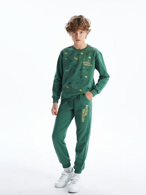 Bisiklet Yaka Bask?l? Erkek ?ocuk Sweatshirt