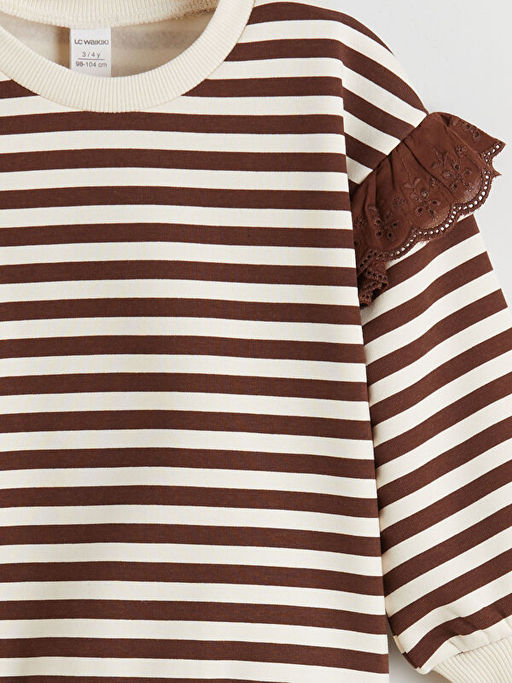 Bisiklet Yaka ?izgili K?z ?ocuk Kal?n Sweatshirt