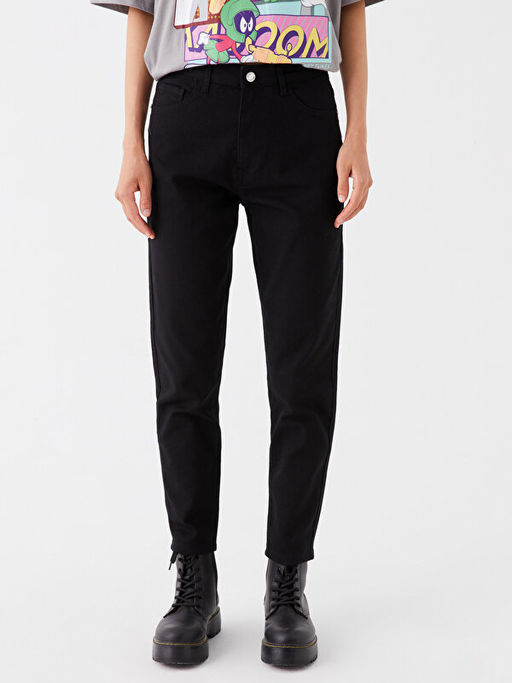 Y?ksek Bel Mom Fit Kad?n Jean Pantolon