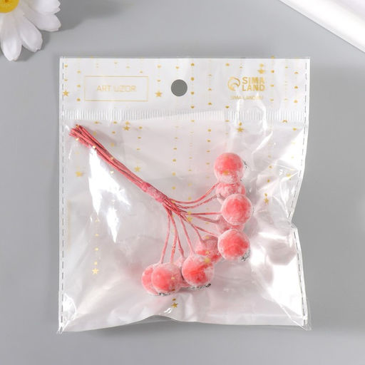 Декор для творчества «Ягодка рябины», 1 букет=10 ягод, красно-бордовый иней, 10×1.5 см