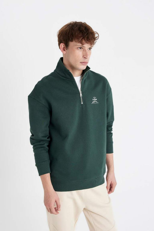 Толстовка с воротником-стойкой и молнией Comfort Fit с принтом - Defacto фото 4