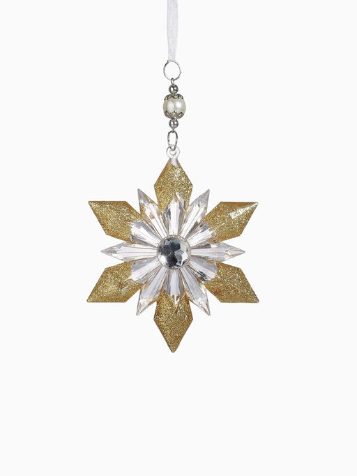 Цена за 2 шт. Ёлочная игрушка Зимнее волшебство. Снежинка - лучистая сияние, 12.511.5 см, прозрачно-золотой фото 10
