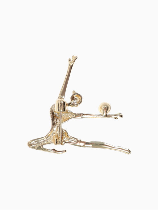 Брошь Гимнастка с мячом, цвет чёрно-белый в золоте