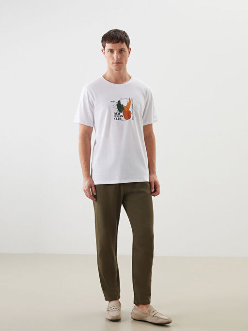 Bisiklet Yaka Bask?l? Penye Erkek Ti??rt