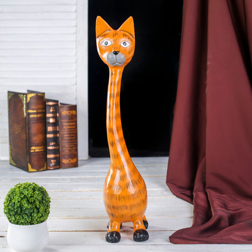 Сувенир дерево "Рыжая кошечка с длинной шеей" 10х15х50 см