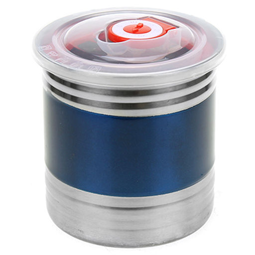 Банка для сыпучих продуктов из нержавеющей стали 0,7л, д10см, h10,5см, крышка пластмассовая с пароотводом, цветной корпус, синий, в коробке (Китай)