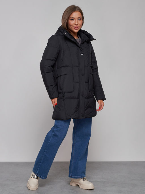 Зимняя женская куртка молодежная с капюшоном черного цвета 586821Ch - RoccaManer фото 4