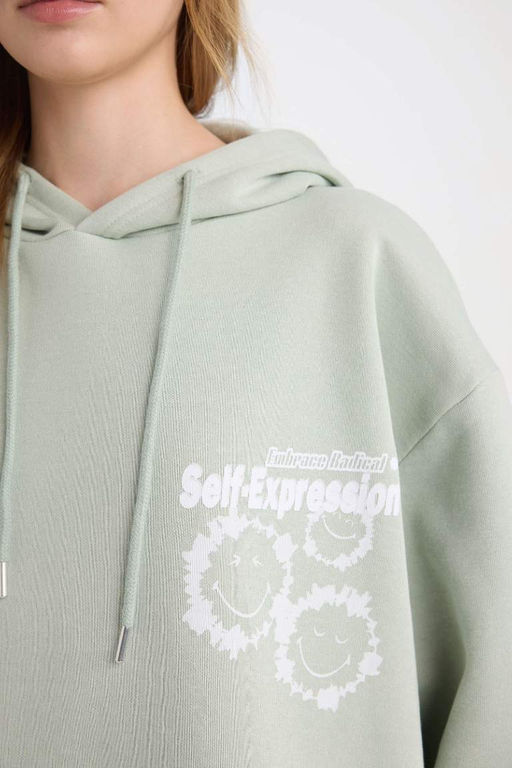 Женский толстый свитшот с капюшоном и принтом Cool SmileyWorld Oversize, широкий крой - Defacto фото 5