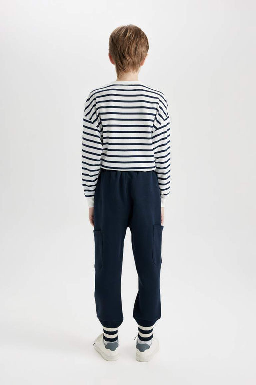 Темно-синие спортивные штаны стандартного кроя с принтом и эластичным поясом для мальчиков - Defacto фото 6