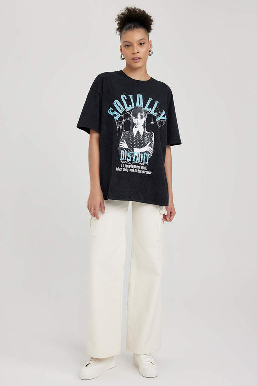 Футболка оверсайз Cool Wednesday с короткими рукавами из 100% хлопка, стираная с эффектом потертости - Defacto фото 2