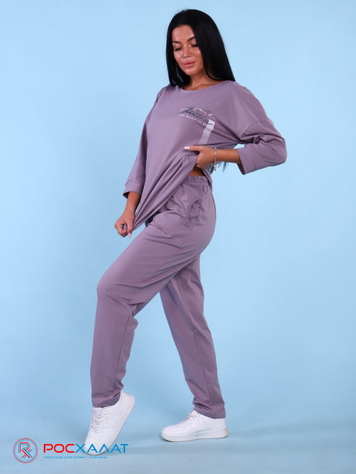 Трикотажный костюм с брюками пастельно-лиловый К-59 (5)