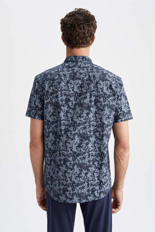 Хлопковая рубашка обычного кроя с короткими рукавами и рисунком - Defacto фото 4