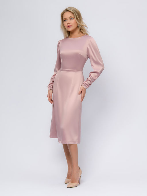 Платье цвета пыльной розы длины миди с длинными рукавами - 1001dress фото 5